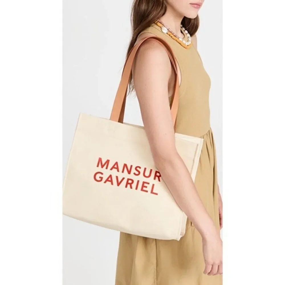 Mansur Gavriel $495 Logo Signature Shopper Printed Cotton Canvas Tote Bag NWT